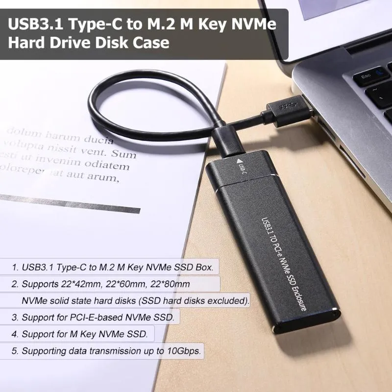 PCIE SSD USB3.1 Type C to M.2 M Key NVMe PCI-E Hard Disk Drive Housing Case 10Gbps 2280 HDD Enclosure Mobile Box Solid State Box