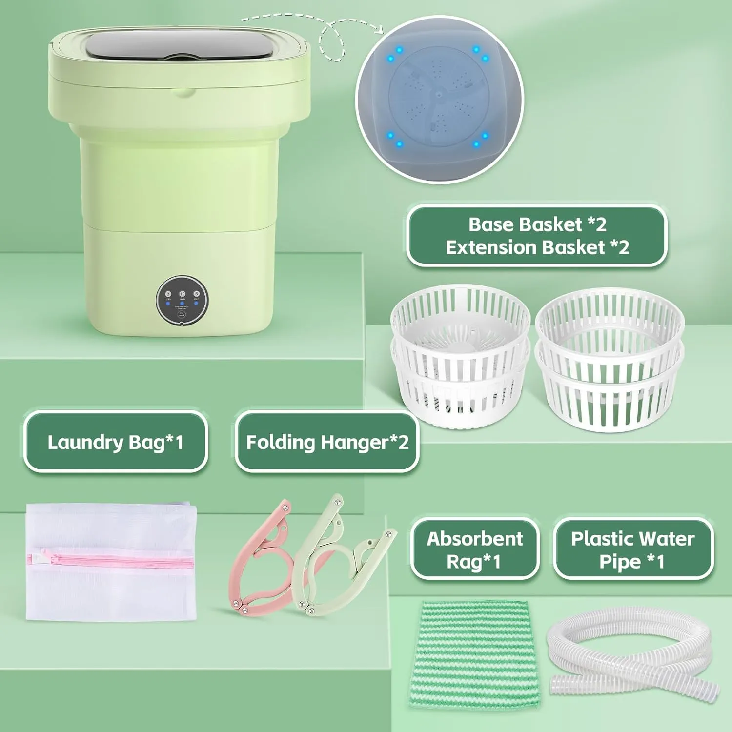 Portable 11L Mini Washing Machine Washing Machine With 3 Cleaning