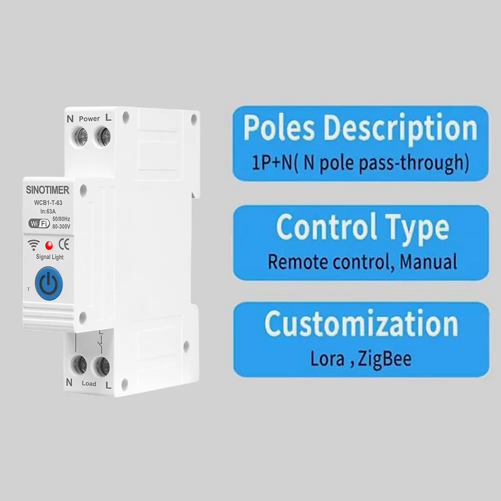 Newsmart 2024 NewSmart Circuit Breaker, 63A, 80-300V AC, DIN Rail Mount, Remote ...