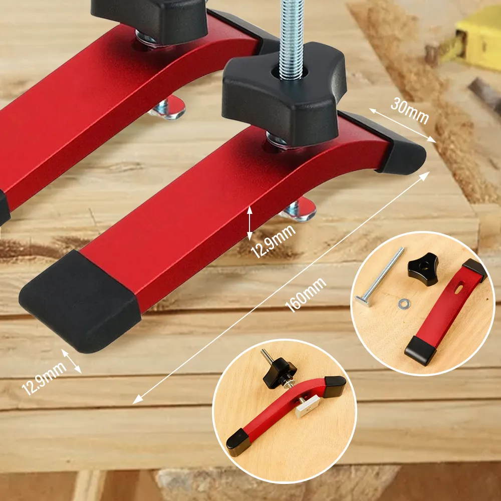 2 Set T Screw And M8 Plastic Handle,Metal Quick Acting Hold Down Clamp Set For T-Slot T-Track DIY Woodworking Tool
