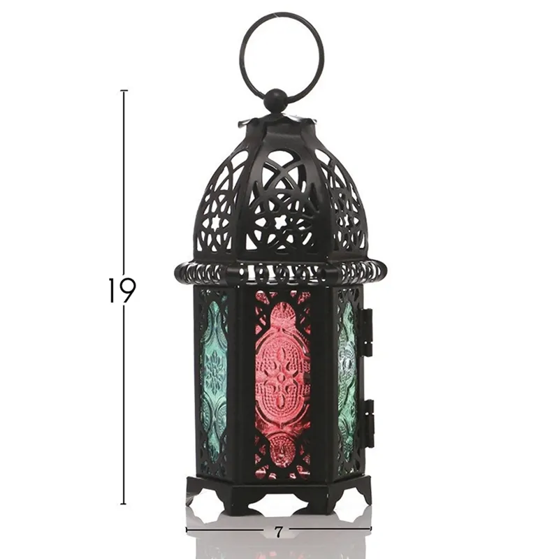 Lanterne Décorative Style Marocain - Métal Et Verre, Vert/noir - Dimensions 17x9x8cm - Pour Bougie électrique Ou Réelle - 9