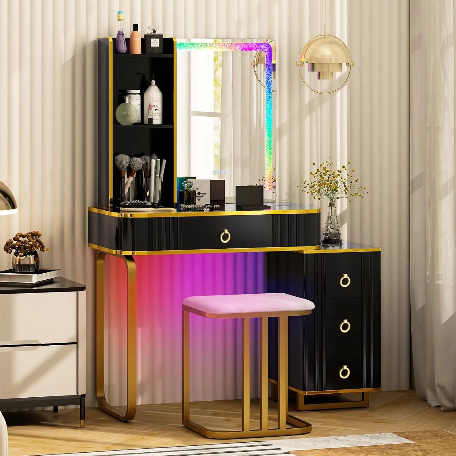 CHARMAID RGB LED Makeup Vanity Table Illuminated Vanity Mirror With Spacious Storage For Professional Makeup Application From Ddmyearth 225.11 DHgate.Com