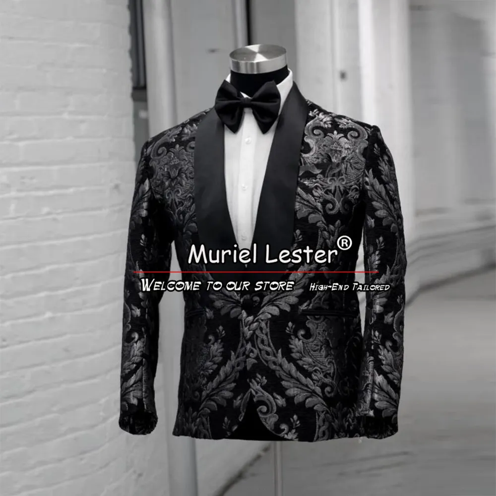 Save Big on Bulk Mens Peak Lapel Suits Black Lapel Custom Suit: Men's Slim  Fit Tuxedo Premium Black Filigree Jacket Flare Pants, Wedding/Groom