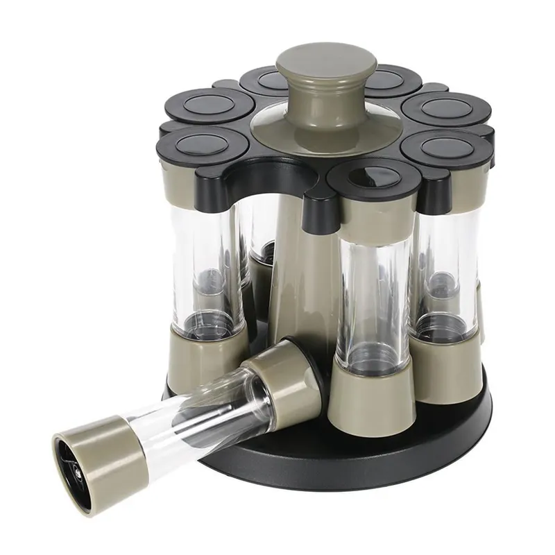 Rotating 8-Jar Bamboo Countertop Condiment Spice Rack Carousel