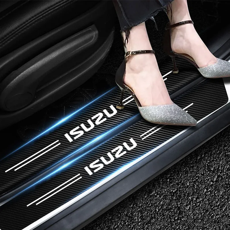RIDGOEL 4 Pièces Seuil De Porte Voiture Isuzu D-Max – Protection Fibre De Carbone Look Cuir Blanc, Anti-Rayures & Anti-Rouille