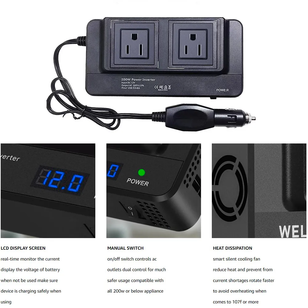 SZSSTH 200W Wechselrichter 12V Auf 230V - Mit USB & Type-C Für Auto & Camping