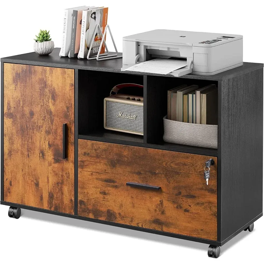 ♥️木製収納キャビネット 3引き出し付き スクエアリビングキャビネット 3段扉＆引き出し 通販 - ディノス