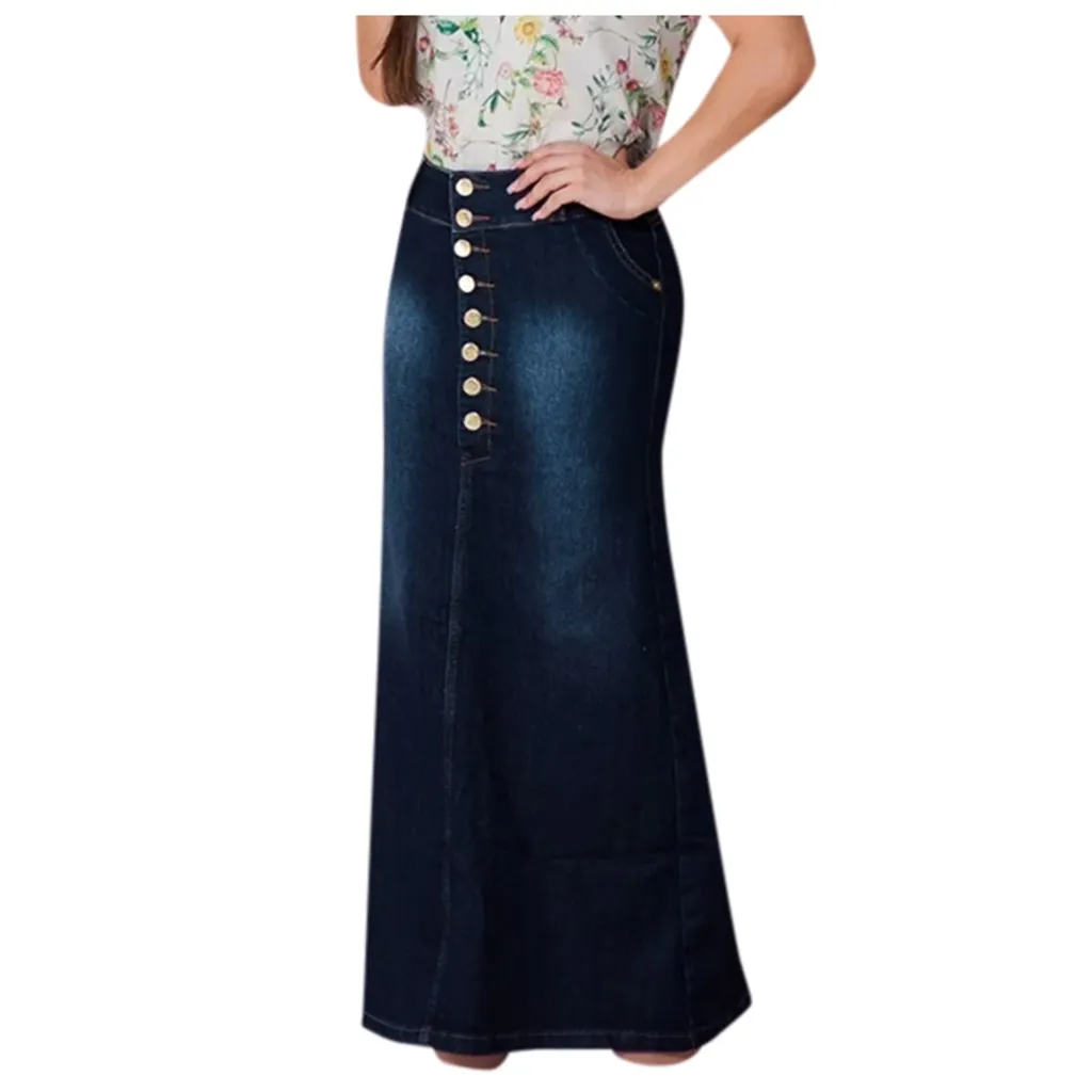 HOT Amazon Long Denim Skirt Vintage Maxi Denim Skirts Women - Main Image