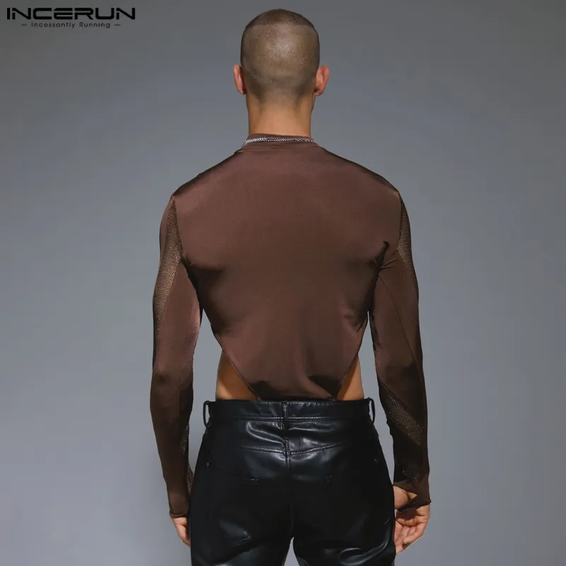 【YOURNUS】Silence Mesh Half Sleeve INCERUN 2024 Men's Sexy Mesh Splice skim bodysuits