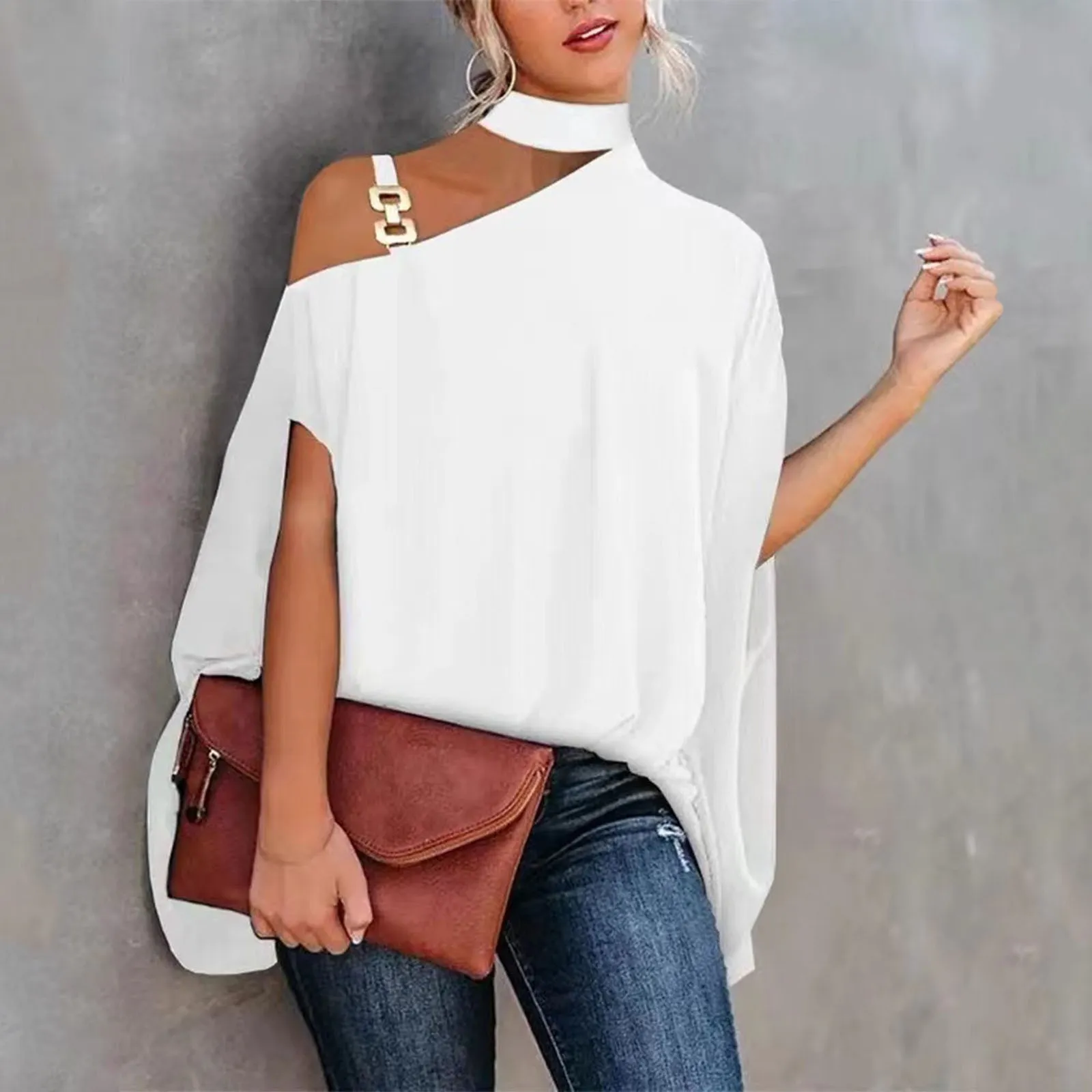 Sexy Womens Clothing One Shoulder Top Elegant Loose Fit Blouse