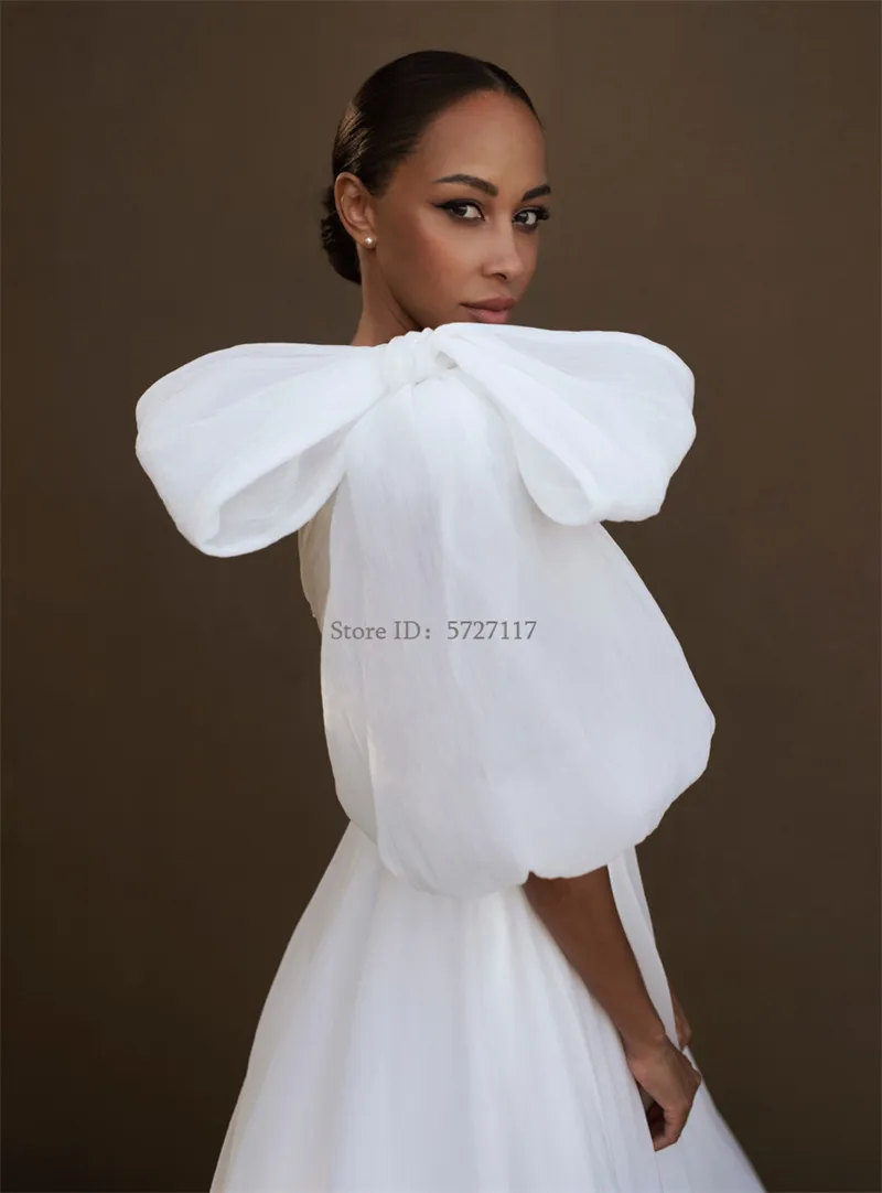 Elegant One Shoulder High Slit A-Line Wedding Dress with Bow