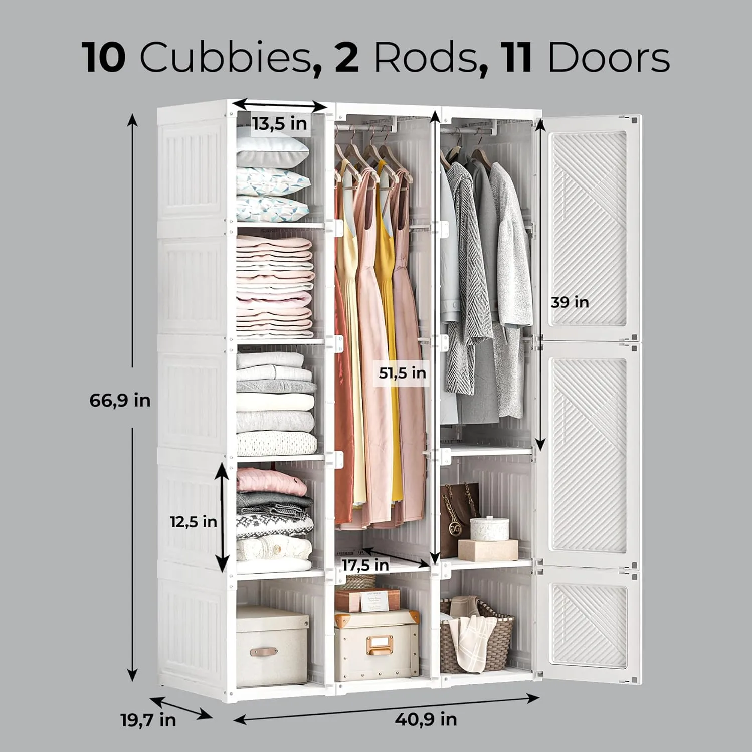 New HAIS 11-Door Plastic Wardrobe Closet Organizer with 10