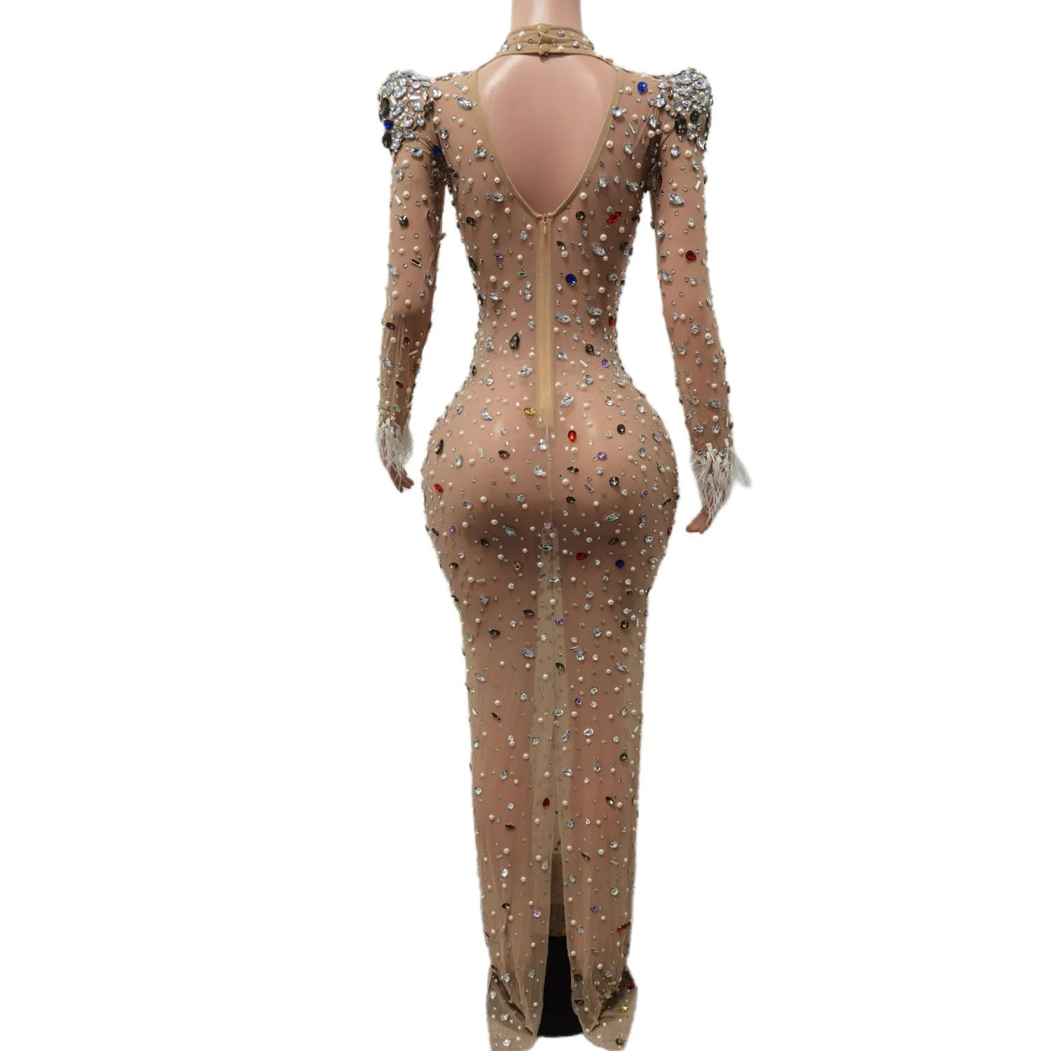 slim fit dress slacks Momyknows Gold Rhinestone Mesh Sleeveless Backless Bodycon Evening Plus Size Maternity Maxi Dress Gold / M