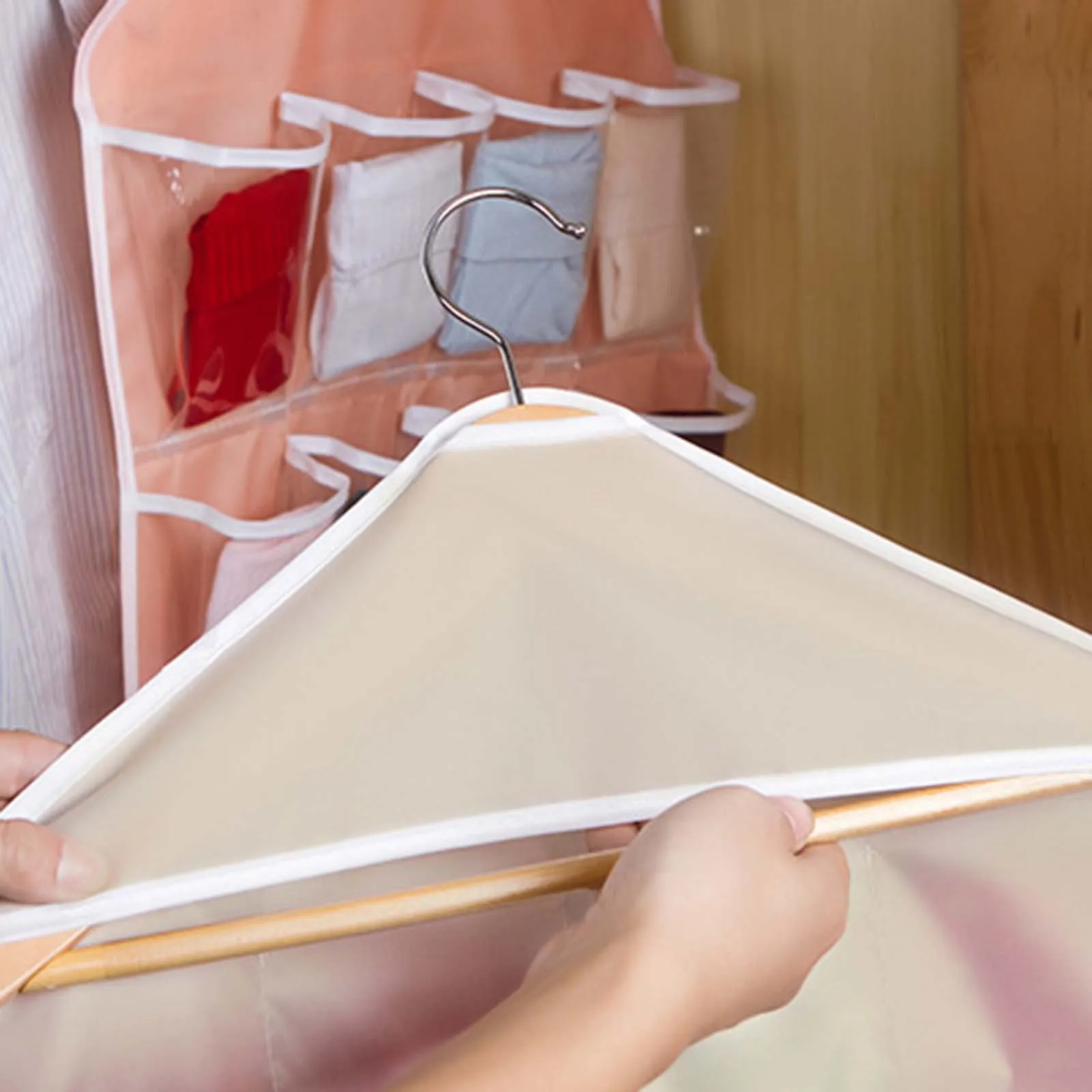16 Pockets Clear Over Door Hanging Bag Shoe Rack Hanger Underwear Socks Bra Closet Storage Tidy Organizer Blue