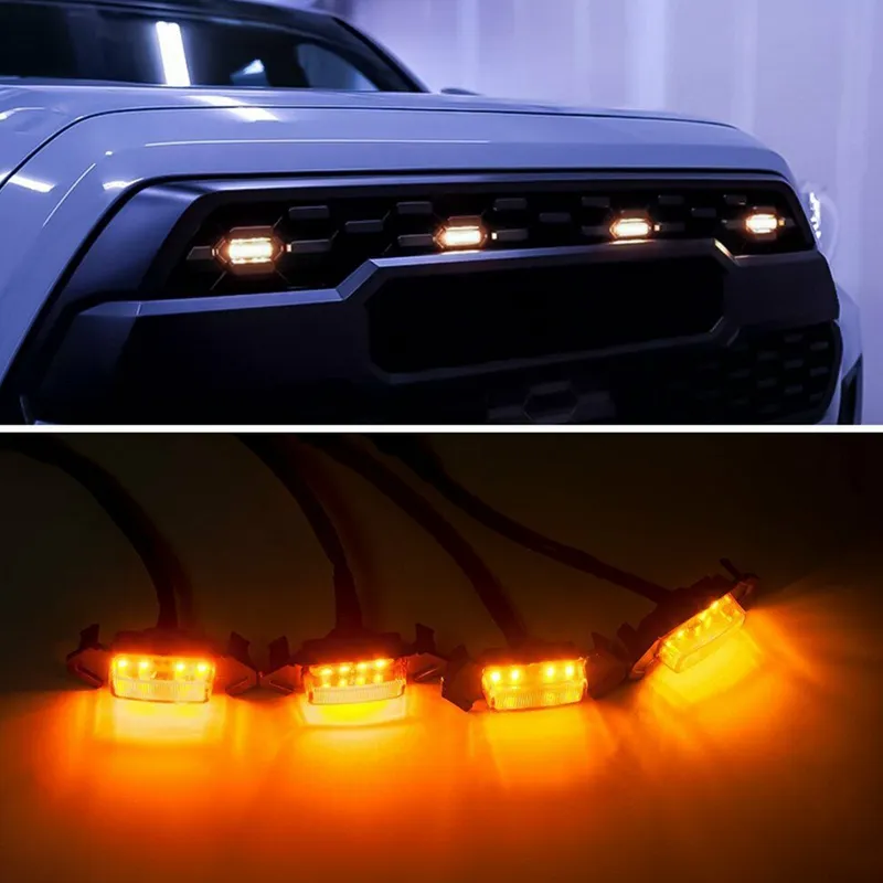 thumbnail image 2 of 4Pcs Amber Raptor Style Grille LED Lights Kit For Toyota Tacoma TRD Pro 2016-2019 – Yellow Eagle Eye Daytime Running Lights 2 of 4