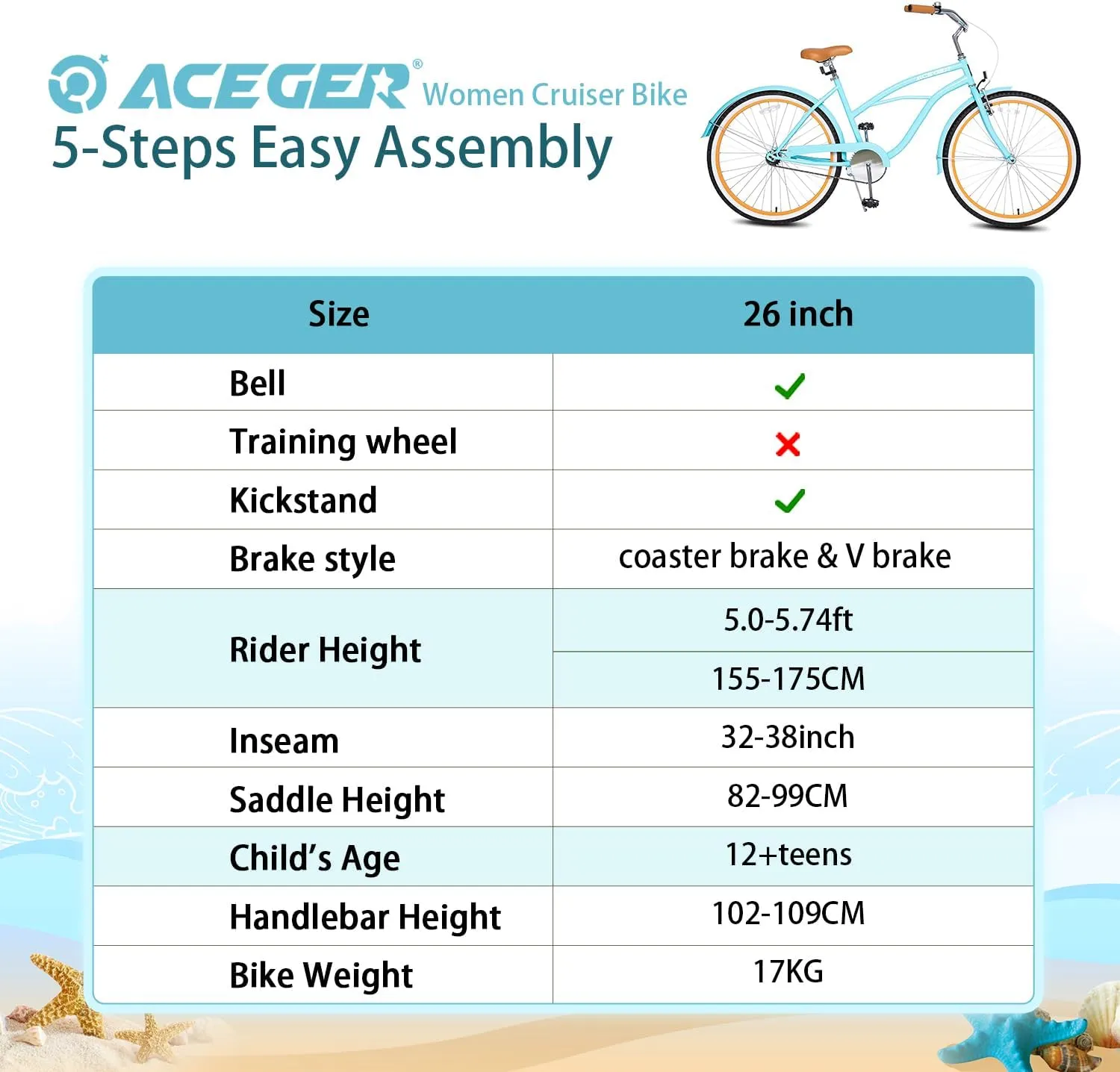 Bikes For Women ACEGER 24 26 Inch Women Comfort Bike, Single Speed