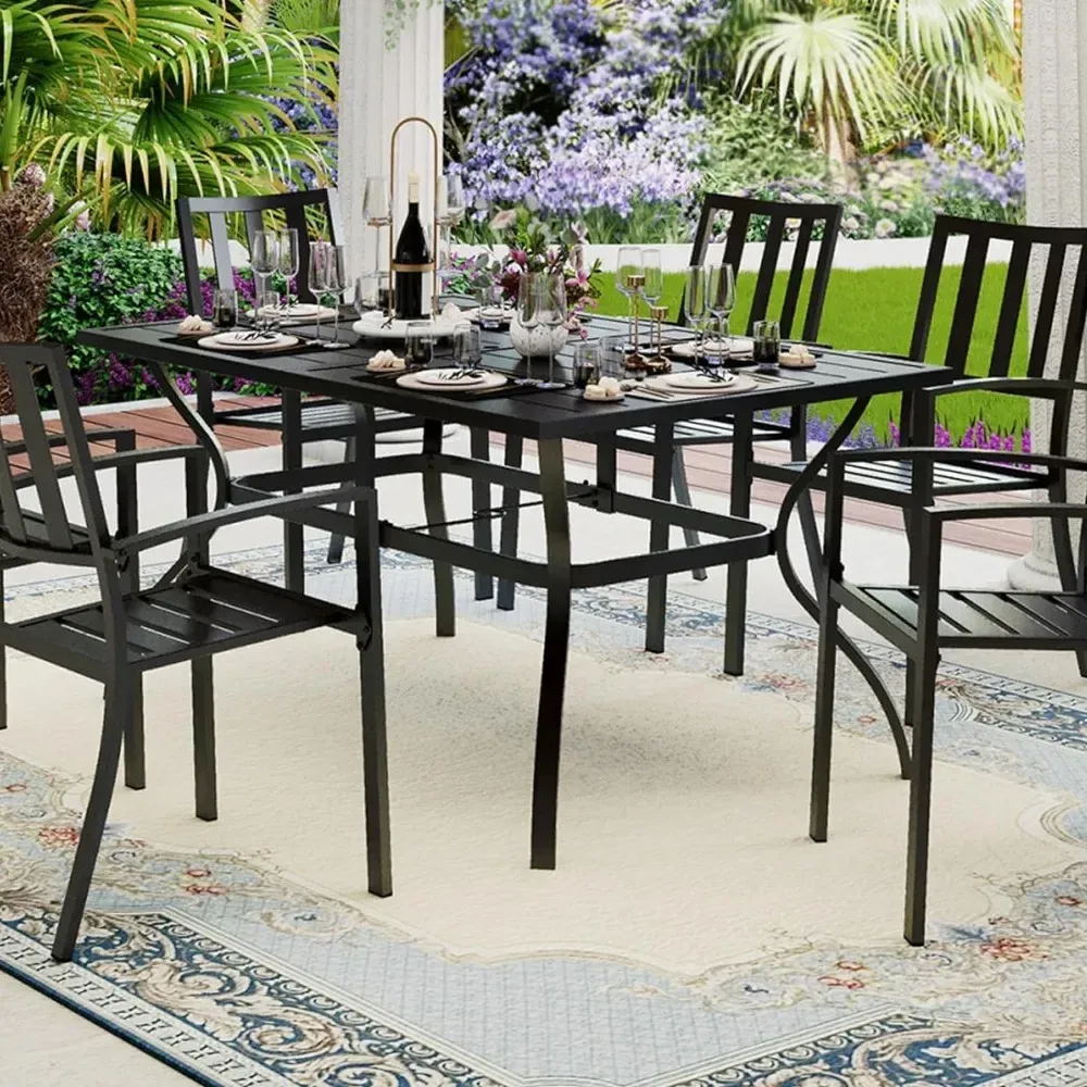 Metal Outdoor Terrace Outdoor Lounge Dining Set Set With 6 Steel Chairs Rectangular Table And Dined Chair From Homepro14 421.14 DHgate.Com