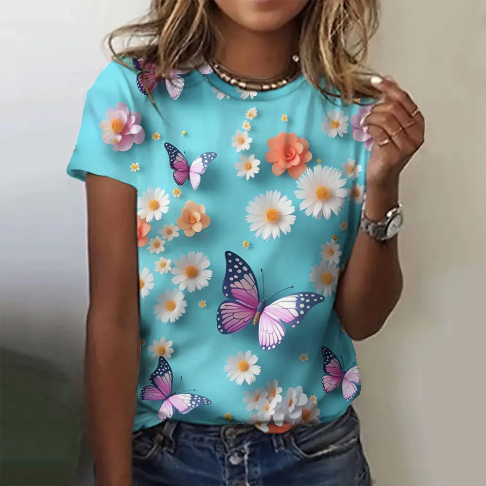 Womens Floral Printed Oversized T-Shirt, Short Sleeve Tee
