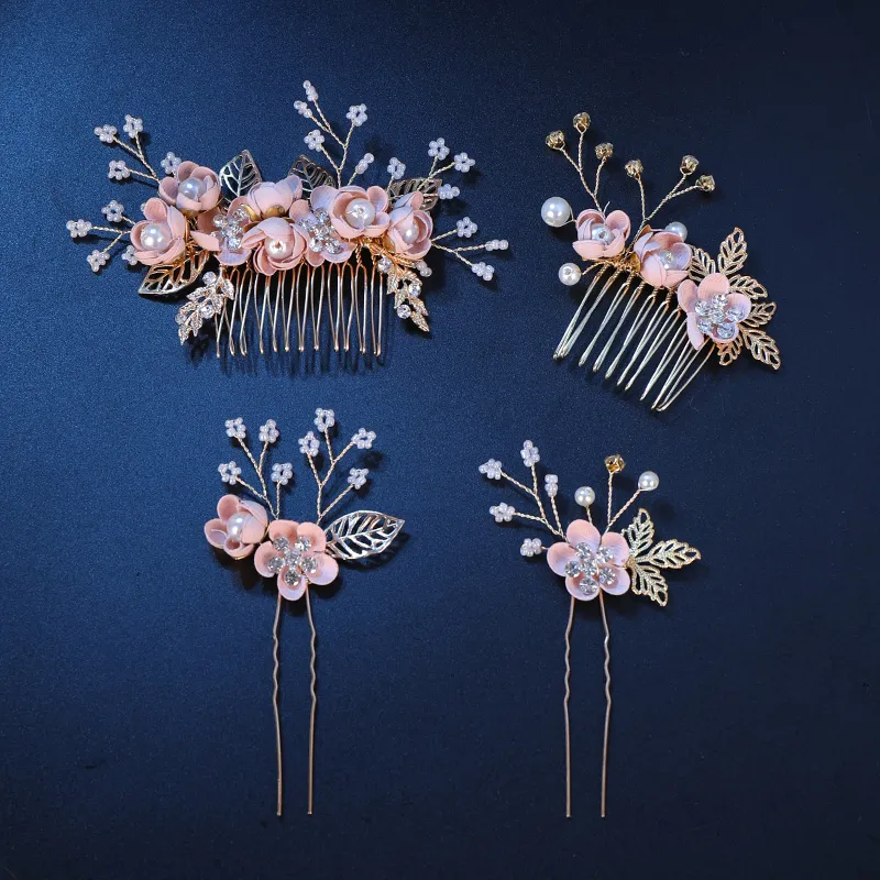 Gold Floral Wedding Hair Accessories Comb and Hairpins Zinc  display picture 1
