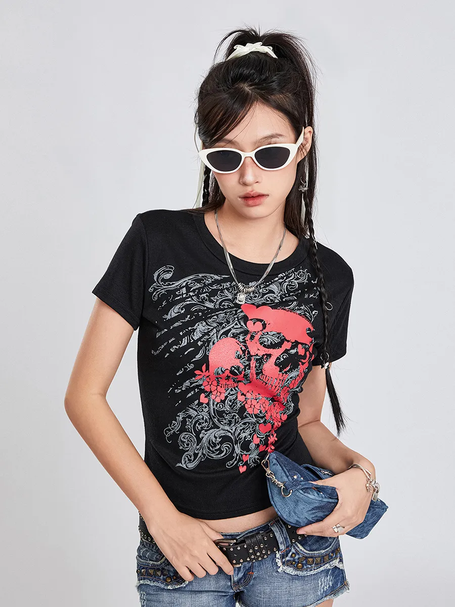 y2k skull design トップス　Tシャツ Skull Cross Wings Y2K Goth Grunge Gothic T-shirt | eBay