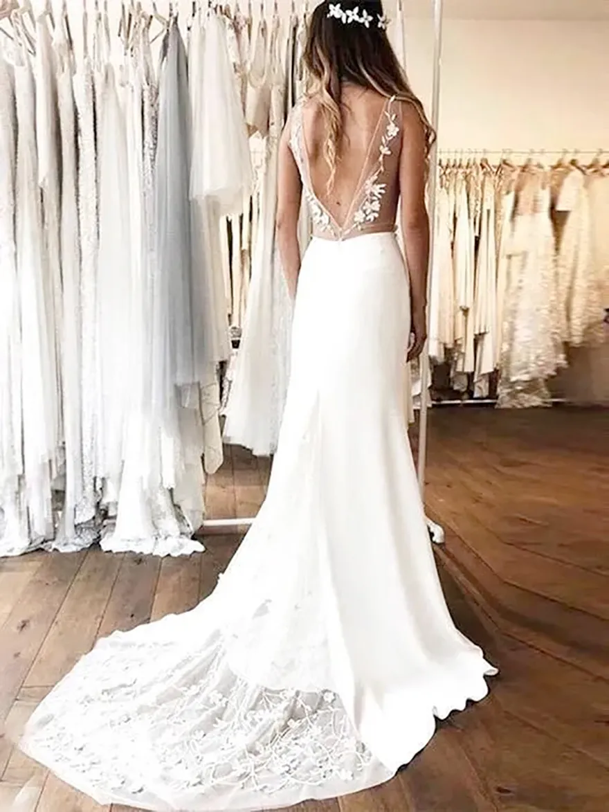 princess polly baby blue dress Simple A Line Wedding Dresses V Neck Backless Tulle... From Verycute,  $67.12