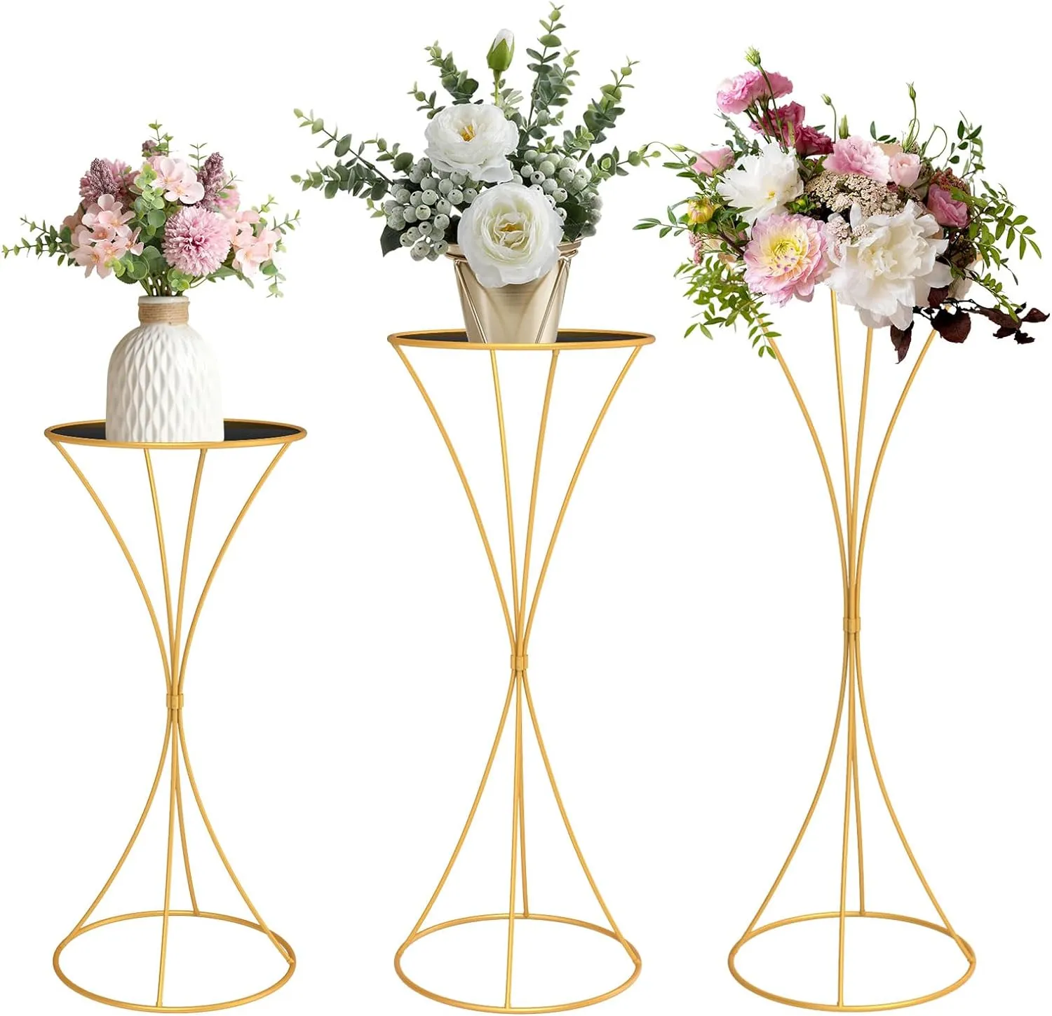 OIHYA 3-Piece Gold Metal Cylinder Display Stand Set - Round Pedestals For Plants, Cakes, Party Decor - View #5