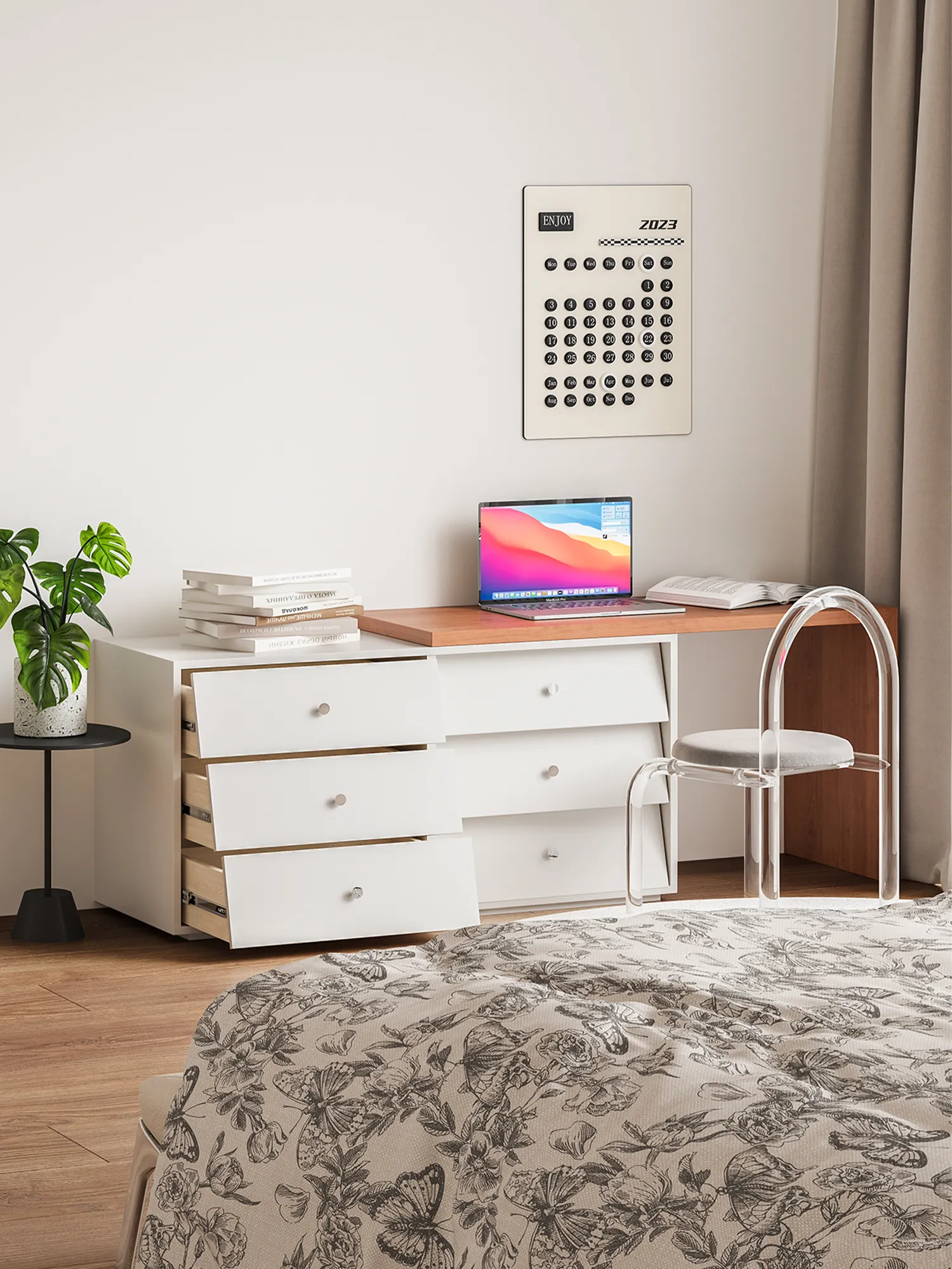 Minimalist L Shaped White Dresser And Nightstand Corner For