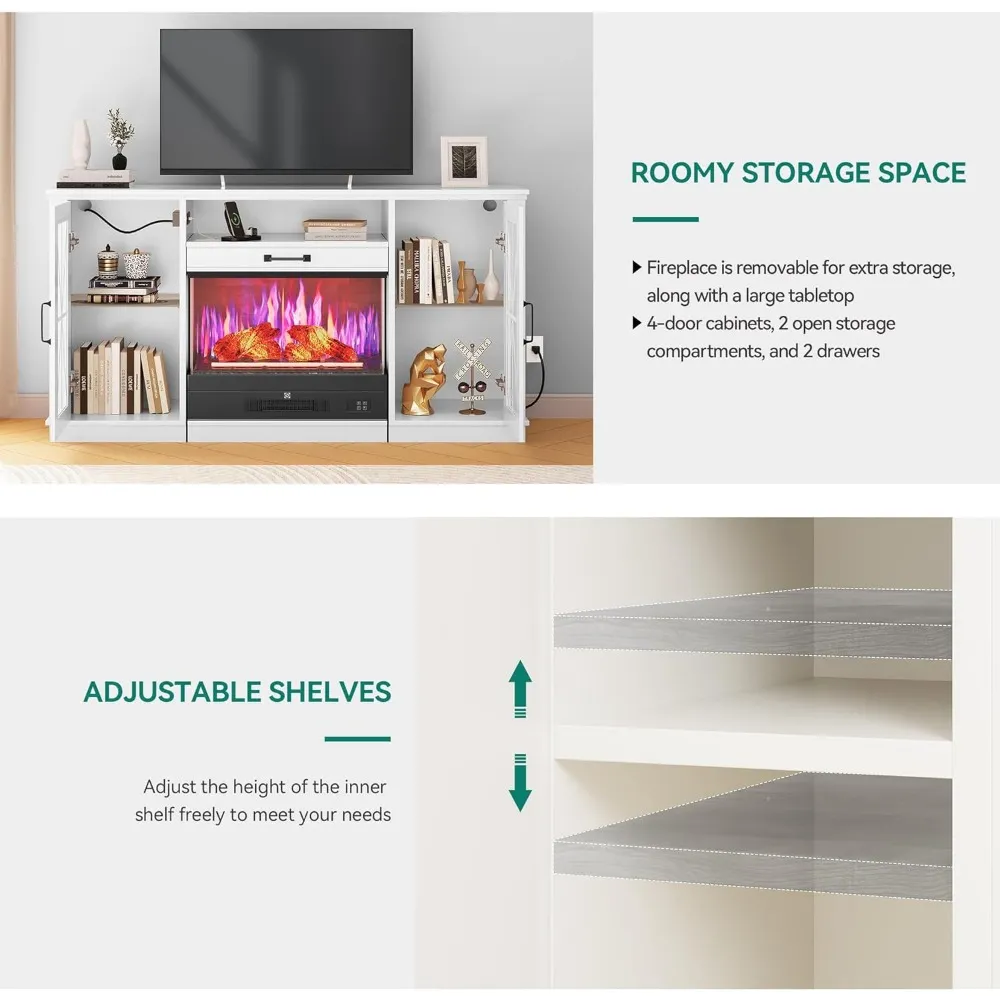 Premium 60 Tv Cabinet With Fireplace With Slidable Fireplace For Up To ...