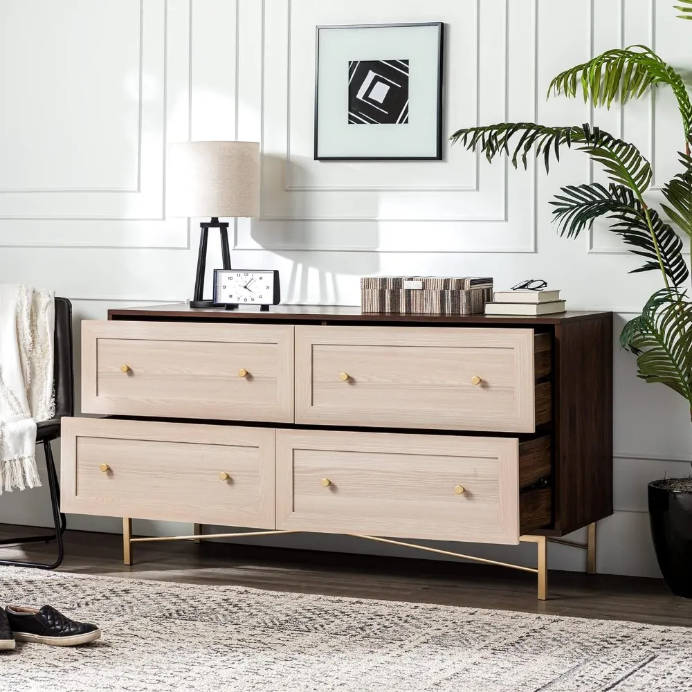 Contemporary Wood and Metal Dressing Table with Gold Accents 4 Drawer Chest for Elegant Bedroom Storage