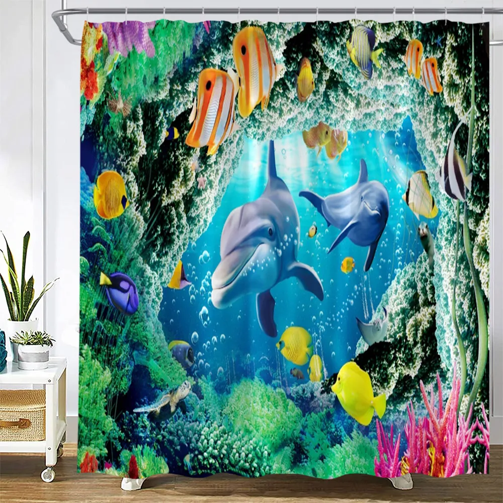 Ocean Animals Shower Curtains Dolphin, Sea Turtle \u0026 Fish Underwater Cave  Fabric Bath Curtain For Kids Bathroom Decor From Homepro15, $10.34 |  DHgate.Com, image size:1000x1000