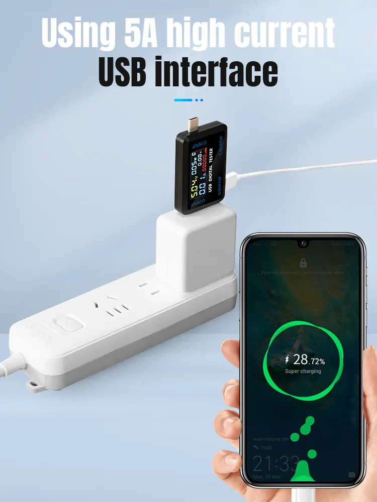 USB Voltímetro Amperímetro Probador De Capacidad De Potencia Medidor De Corriente De Voltaje Ancho Gloria Probador De Seguridad Usb