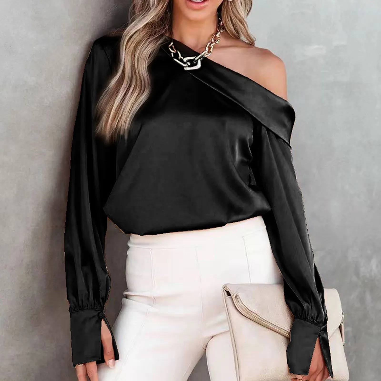 トップス maison celon off shoulder silky blouse off shoulder silky