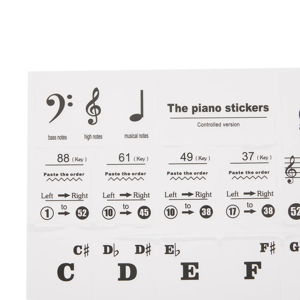 Key Sticker For Instrument Music Keyboard Stickers Set Clear Laminated Labels For 88/61/54/49 Key ...