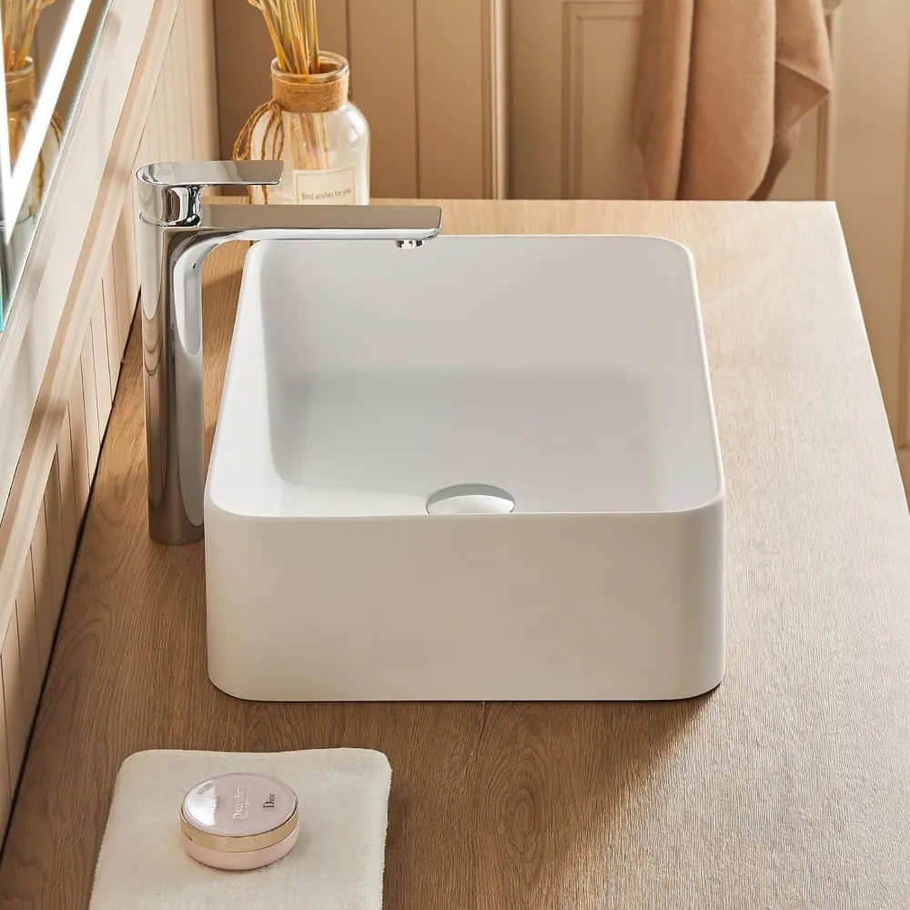 Bathroom Vessel Sink 16"x12" Bathroom Sink Rectangle White Ceramic, FRANIC - Art Basin Vanity - View #10