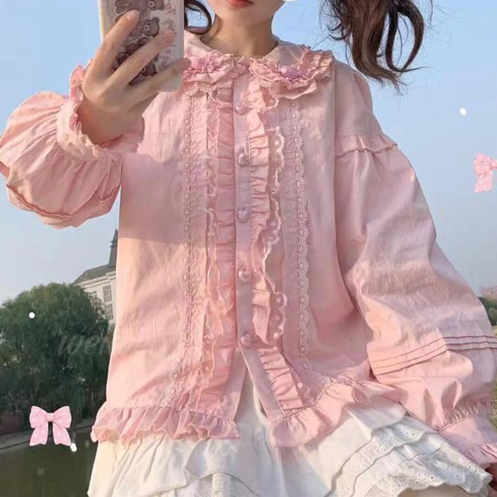 Japanese Kawaii Lace Patchwork Spring cut blouse with Peter
