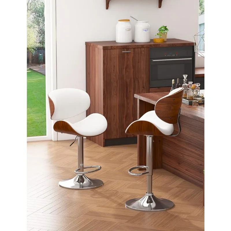 Vipbear Swivel Bar Stools With Back Set Of 2,26 Inch Linen Upholstered Counter Height Bar Stools For Kitchen Island, Round Footrest, Solid Wood Legs