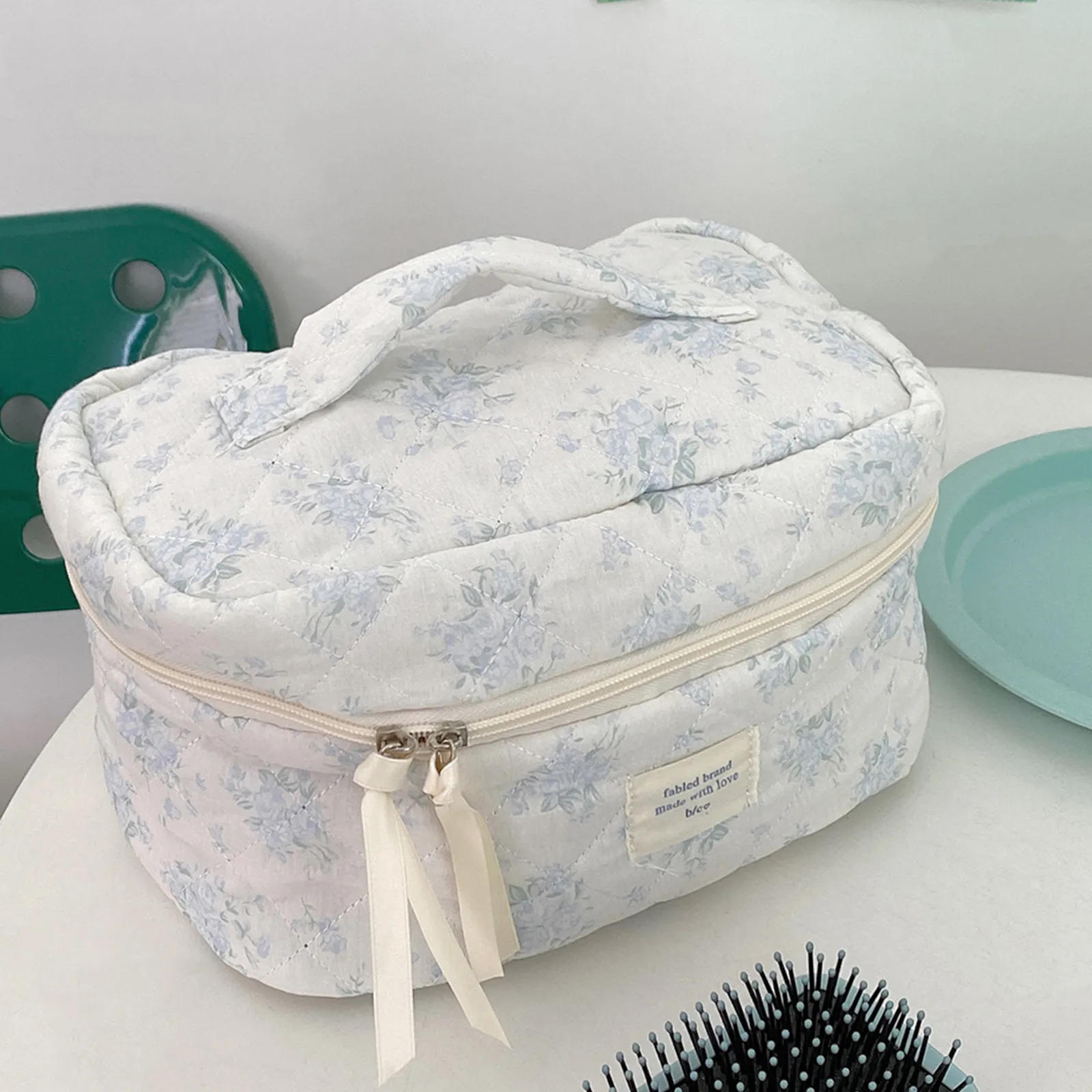 Floral Cotton Cosmetic Bag Set 3Pcs Aesthetic Toiletry Travel Makeup  Organizer Bags