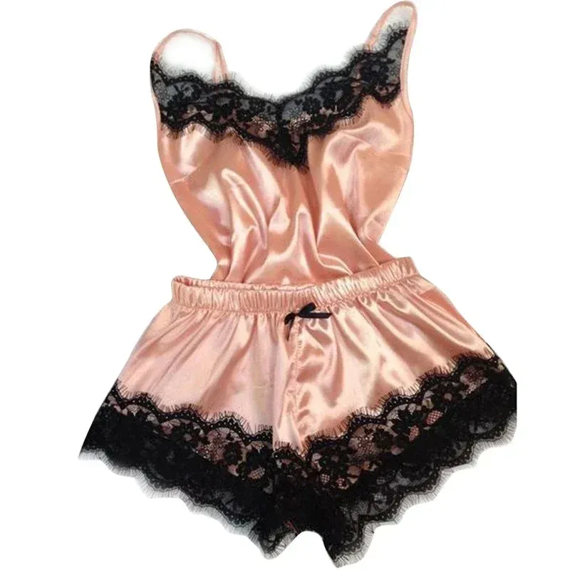 Save Big on Bulk Lingerie Pyjama Set Satin Pyjama Set Womens Sexy Pajama  Sets Silky Shorts Pajama Set V Neck Lace Babydoll Bowknot Sleepwear Pajama 
