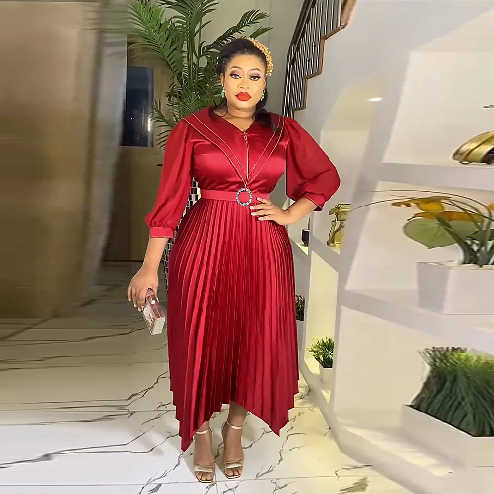 open lace back dress Pleated Abaya African Dresses| Plus Size Summer Caftan|Top Super Deals White / 2XL main image 0