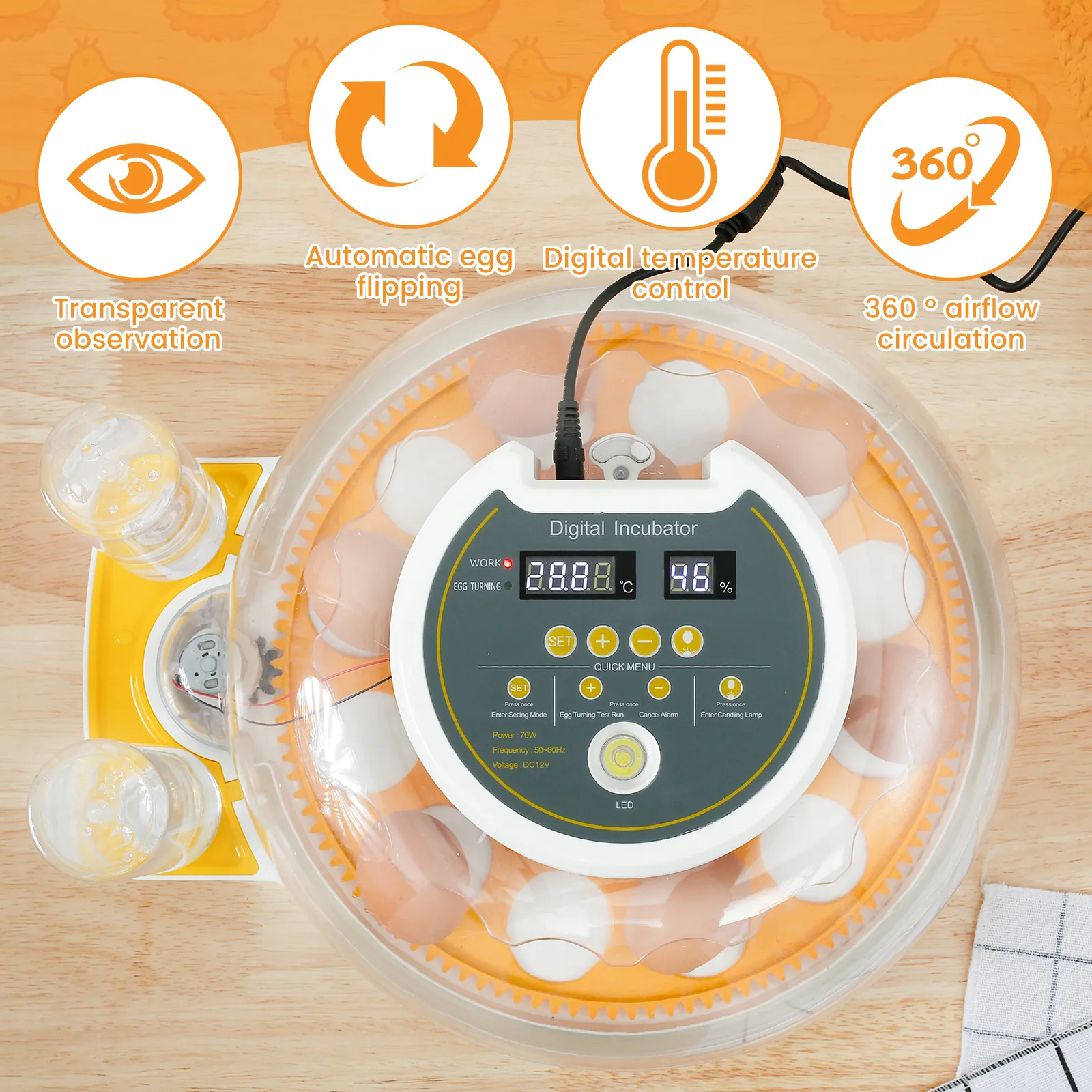 7 Egg Incubator With Humidity Display, Egg Candler, Automatic Egg