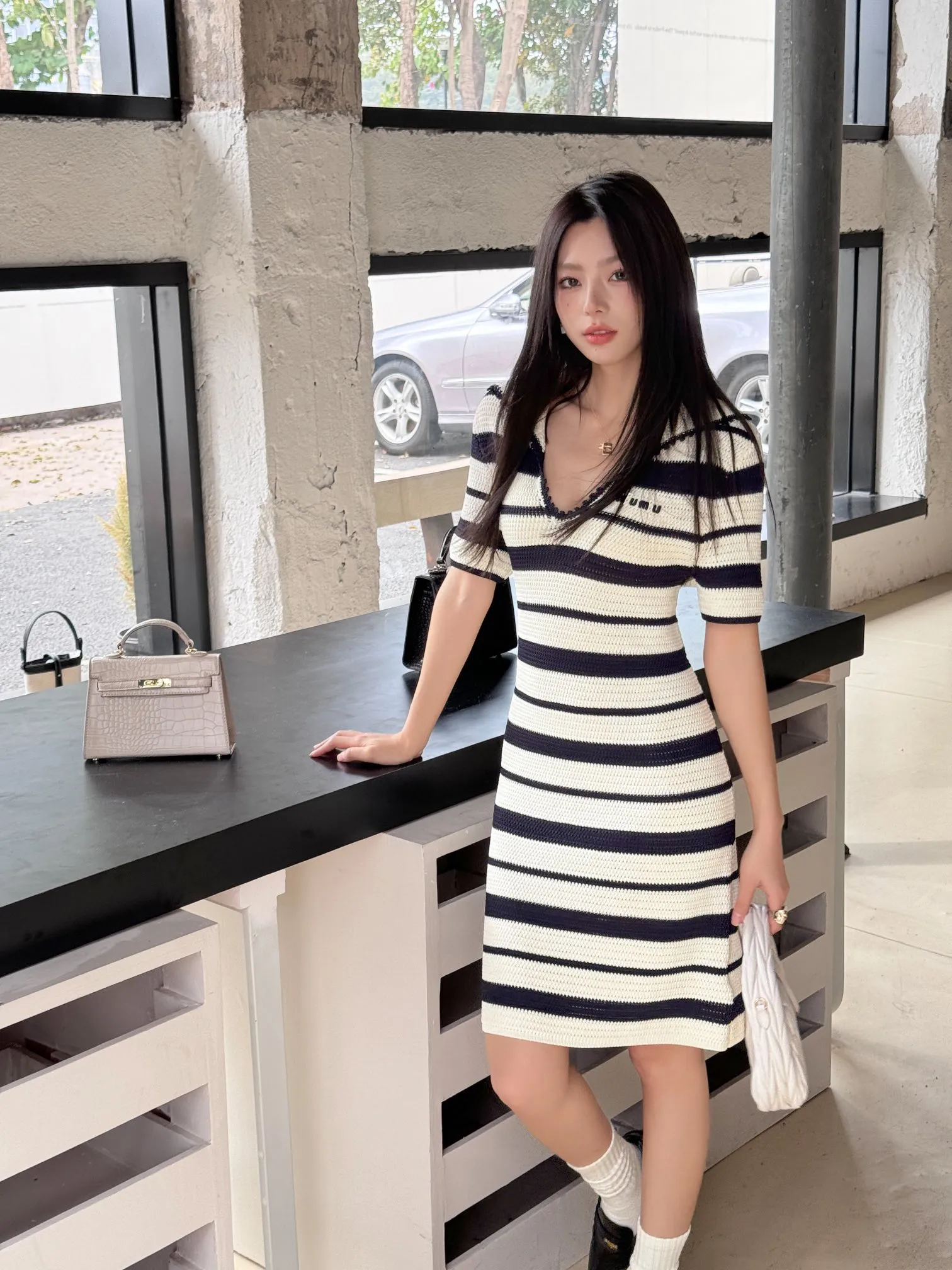 Sleeveless Sweater Vest Outfits Shirt Dress And Knitted Vest - Main Image