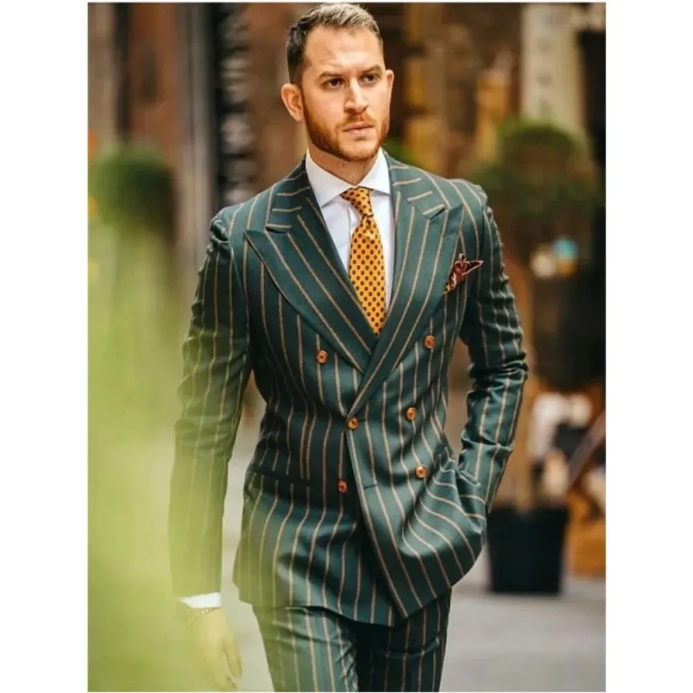 Save Big on Bulk Mens Double Breasted Suit Jacket Men's Slim Fit Green  Orange Striped Double Breasted Suit Piece Custom Blazer Pants For  Wedding,