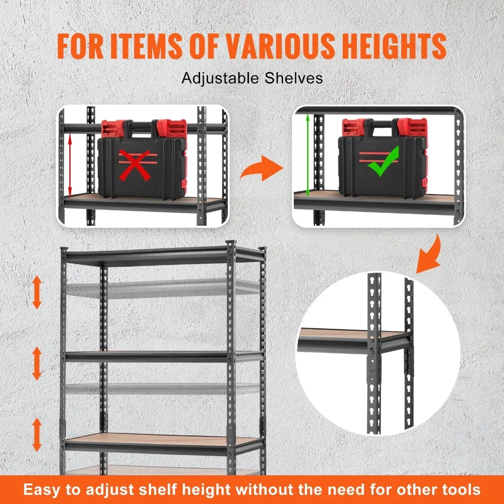 thumbnail image 2 of 5-Tier Heavy Duty Metal Shelving Unit - 72 Inch Tall, 2000 Lb Capacity Garage Storage 2 of 10
