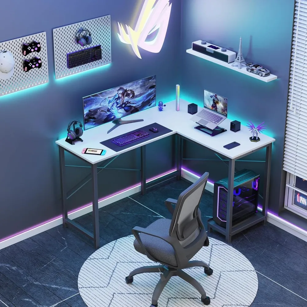 コーナーゲーミングデスクサイドストレージ付き木製L字型PCデスク