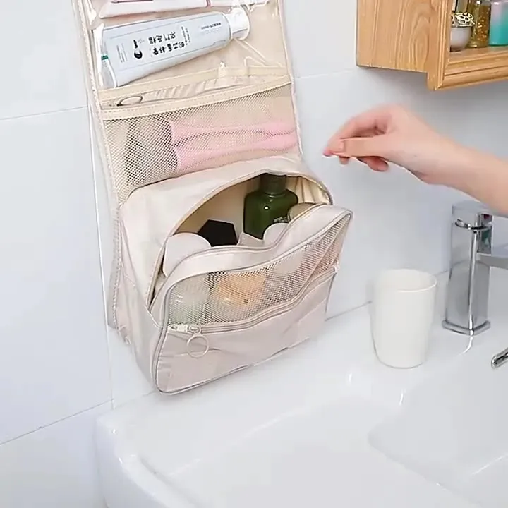 Foldable Toiletry Bag Organizer Hanging Storage Bag Bathroom Makeup Bag Case Travel Dry And Wet Separation Cosmetic Bag