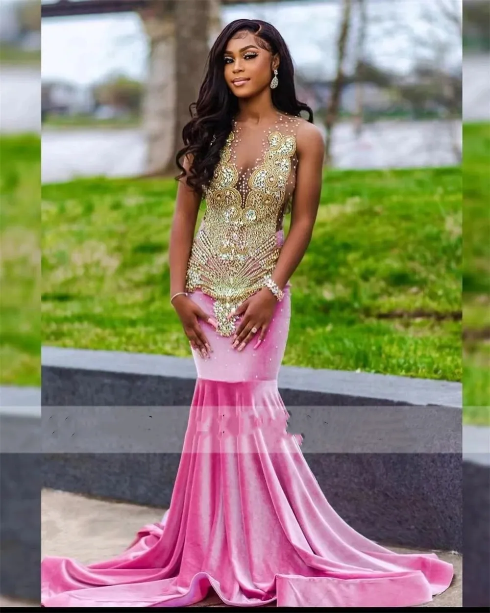 pink and gold prom dresses