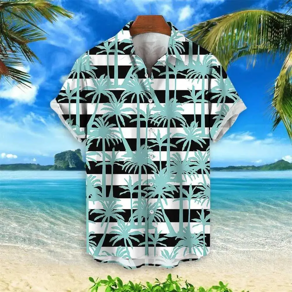 Mens 2024 Hawaiian Shirt, 3D Coconut Print Summer Shirt, Casual