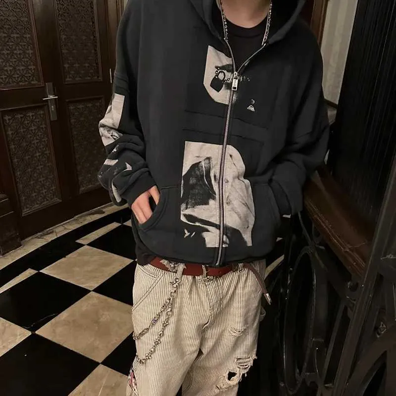 DHgate.com:Washed Black Hoodie with ERD Graphics Patch