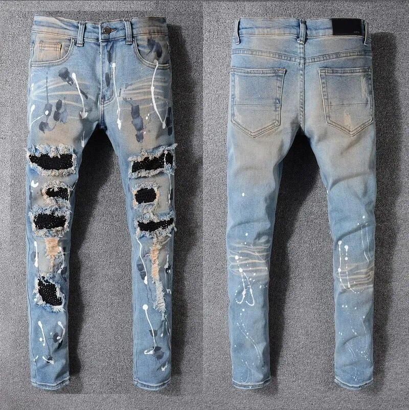 Purple jeans men jeans Designer jeans Mens skinny jeans luxury designer denim Pant distressed ripped biker black blue jean slim fit motorcycle#130