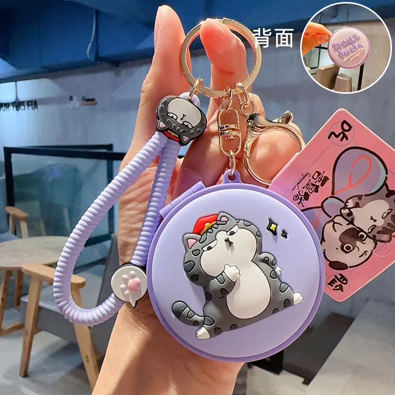Creative Wo Huang Cat Bazar Black Makeup Mirror Keychain